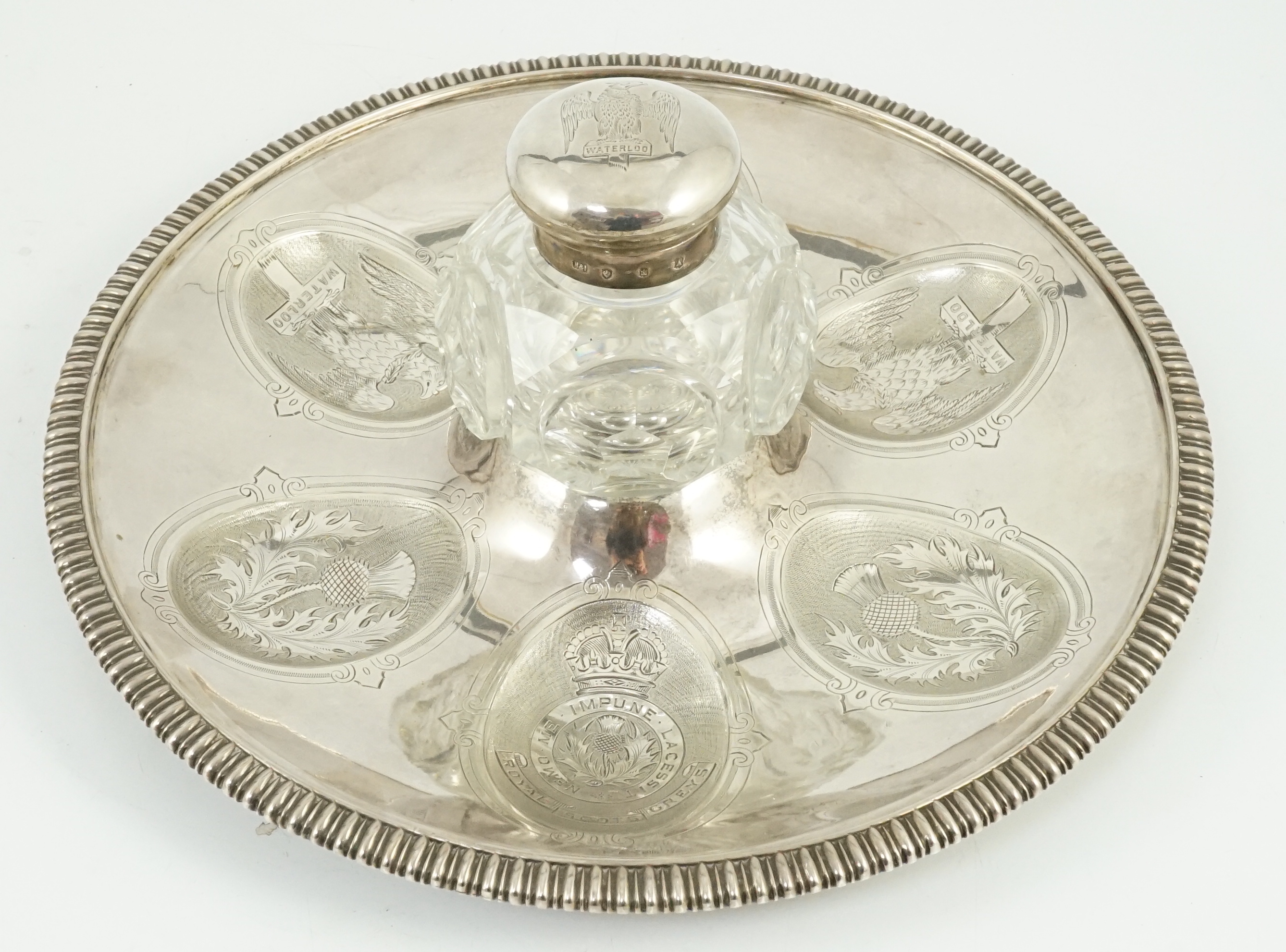 The Royal Scots Greys. An Edwardian silver Regimental inkstand. Hamilton & Inches, Edinburgh 1906